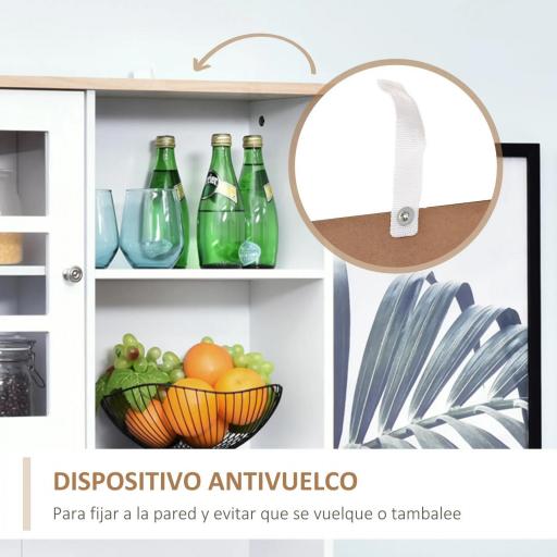 Alacena de Cocina con Estantes y Puertas de Vidrio para Pequeños Electrodomésticos y Menaje 80x37x183 cm Blanco [5]