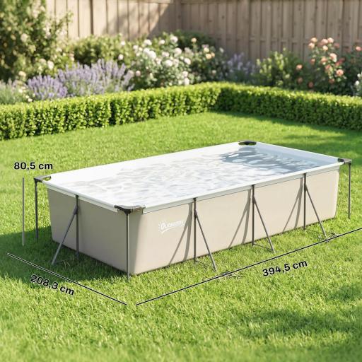 Piscina Desmontable Tubular 394,5x208,3x80,5 cm 6075 L con Marco Metálico Parche de Reparación sin Depuradora Gris [1]