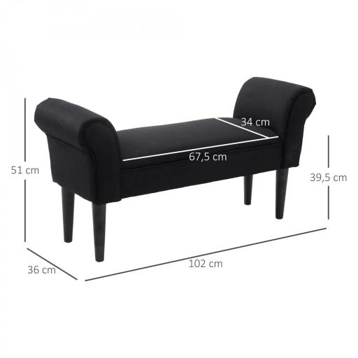 Banco Zapatero Banqueta con Brazos Tapizada tipo Banco de Madera para Dormitorio Salón Recibidor 102x36x51cm Carga 130kg [1]