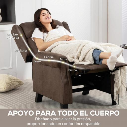 Sillón Relax Reclinable Manual hasta 155º Apertura Push con Reposapiés Respaldo Alto Acolchado Grueso Marrón [7]