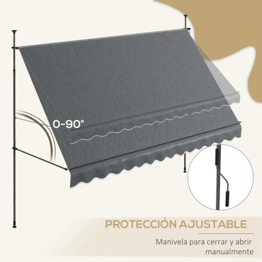 Toldo Manual Retráctil con Manivela 350x120x210-300 cm con Altura Ajustable Impermeable y Anti-UV Gris Oscuro [5]