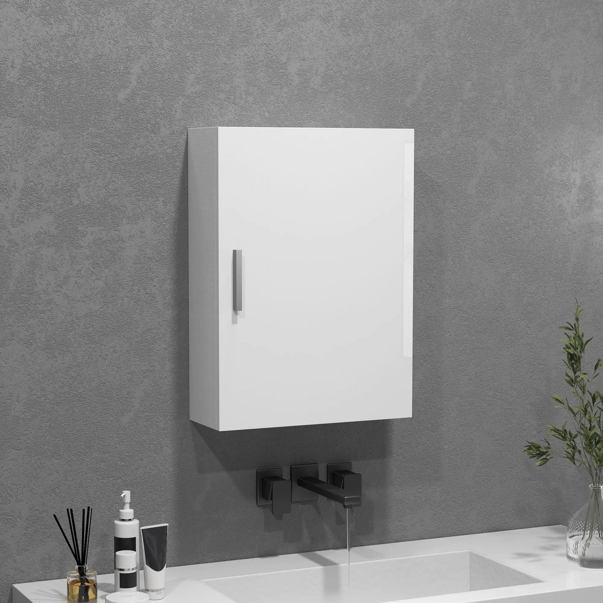 Armario de Baño de Pared con Estantes Ajustables de Vidrio Templado Ahorro de Espacio 40x15x55 cm Blanco Brillo