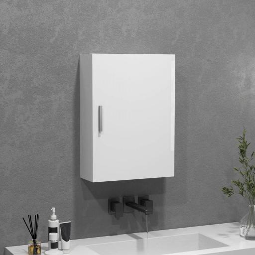 Armario de Baño de Pared con Estantes Ajustables de Vidrio Templado Ahorro de Espacio 40x15x55 cm Blanco Brillo [0]