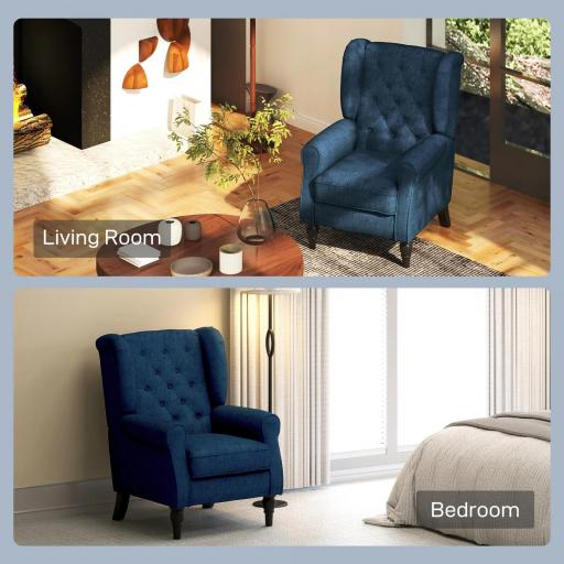 Sillón de Salón con Reposabrazos y Patas de Madera Butaca Carga 160 kg para Dormitorio Oficina Sala de Estar 74x86x102 cm Azul [4]