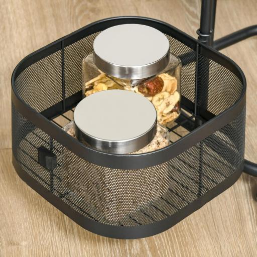 Carrito Auxiliar con Ruedas de 5 Niveles con 4 Cestas de Almacenamiento Giratorias 270° y Bandeja 33x33x77 cm Negro [9]