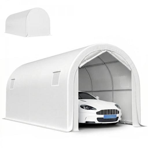 Garaje Exterior para Coche 3x6 m Impermeable con Tejido PE Resistente Marco de Metal Galvanizado UPF 30+ Blanco [8]