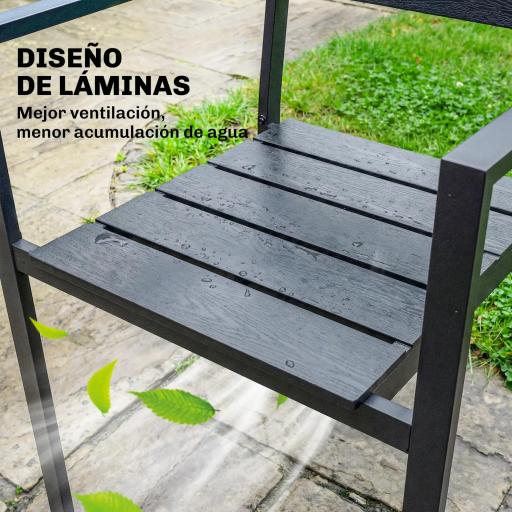 Juego de 4 Sillas de Jardín Exterior Apilables con Reposabrazos Respaldo y Asiento Marco Metálico 52x51x90 cm Negro [4]