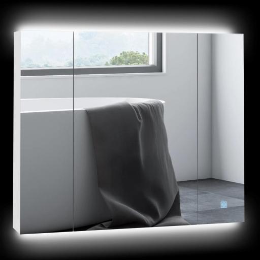 Armario de Baño con Espejo Luces LED Estantes Ajustables y USB Estilo Moderno 90x15x75 cm Blanco [8]