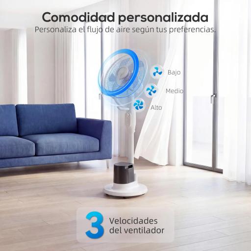 Ventilador Nebulizador 90W Oscilación de 70° 3 Velocidades 5 Aspas Depósito de Agua de 3,5L 5 Ruedas Blanco [3]