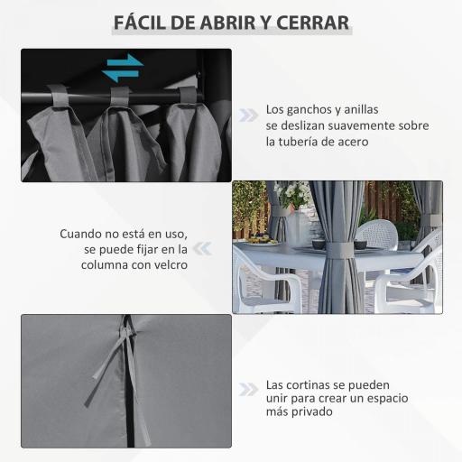 Cenador de Jardín 4x3 m con 6 Paredes Laterales 8 Orificios de Drenaje y Marco de Acero para Fiestas Patio Gris [3]