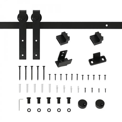 Mini Herraje para Puerta Corredera 200 cm Kit de Accesorios para Puerta Corrediza de Madera con 2 Rieles de Acero al Carbono Carga 20 kg 200x0,4x18 cm Negro [10]