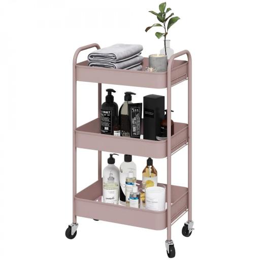 Carrito de Almacenamiento con 3 Cestas y Marco de Acero para Salón Dormitorio Oficina Cocina 45x30,6x79 cm Rosa [10]