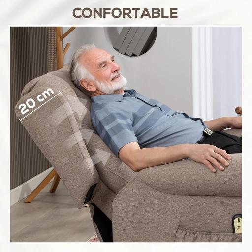 Sillón Relax Reclinable Eléctrico Levanta Personas con Respaldo Alto Capitoné Control Remoto Marrón Claro [4]