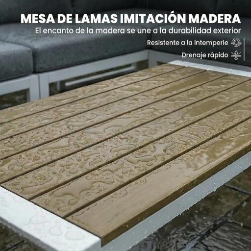 Conjunto de Jardín Exterior con Cojines 3 Sofás de 2 Plazas Mesa con Tablero Efecto Madera WPC y Cojines Gris y Blanco [7]
