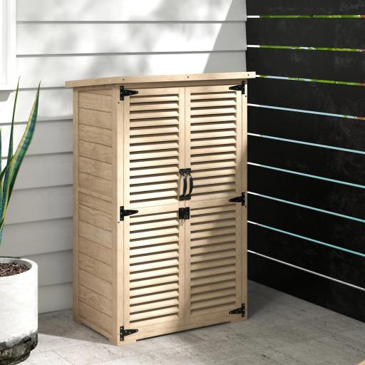 Caseta de Jardín de Madera 75x50x118 cm Armario para Almacenaje de Herramientas con 2 Estantes y 2 Puertas Natural [6]
