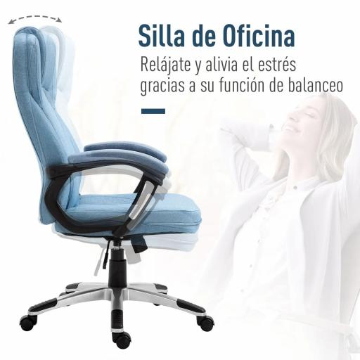 Silla de Oficina Giratoria Silla de Escritorio Ergonómica con Altura Ajustable Reposabrazos y Respaldo Alto Tapizado en Lino Ruedas 66x75x110-120 cm Azul Claro [4]