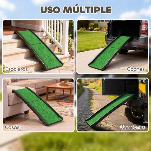 Rampa para Perros con Césped Artificial 155 cm Rampa para Perros para Coche Plegable con Asa Ángulo Ajustable Verde [3]