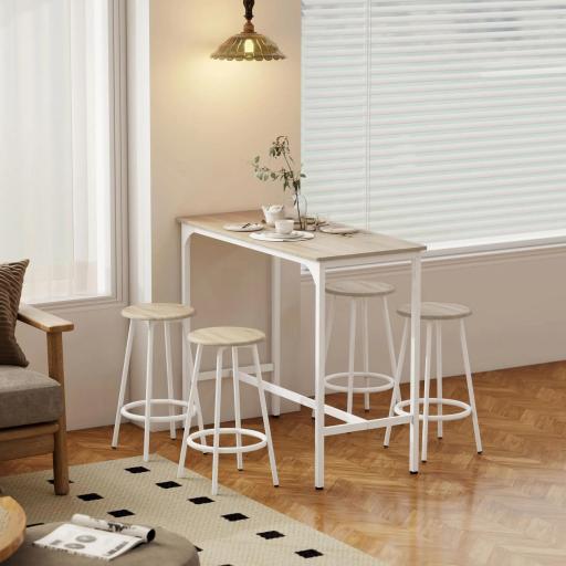 Set de Mesa de Bar y 4 Taburetes Estilo Industrial Marco de Metal para Cocina Salón Natural y Blanco [7]