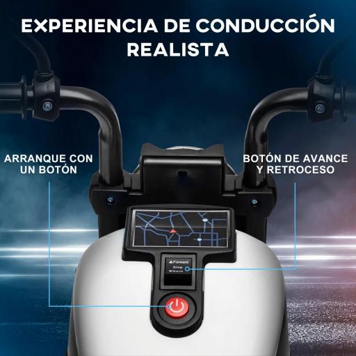 Moto Eléctrica para Niños de 18-36 Meses con Batería 6V Faro y Ruedas Auxiliares Desmontables Blanco [3]