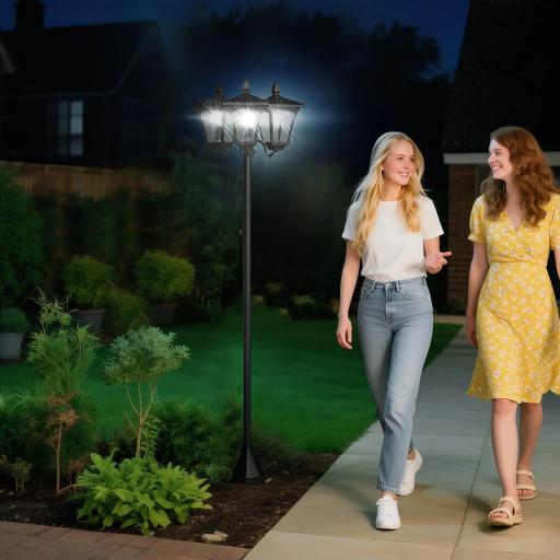 Farola Solar de Jardín con 3 Luces LED Impermeable IP44 Sensor de Noche Farol de Exterior 51,5x47x182,5cm Negro