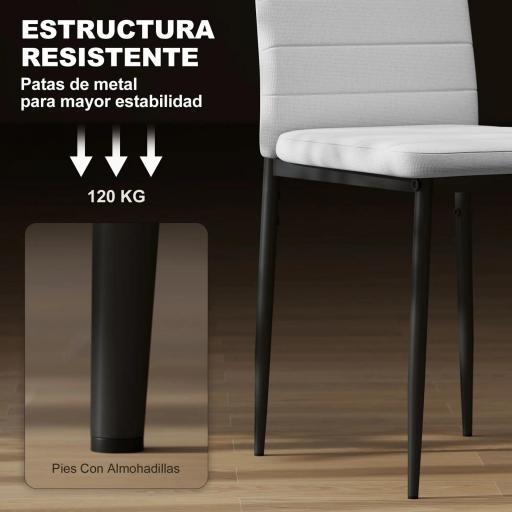 Pack de 6 Sillas de Comedor Modernas Tapizadas en Lino Sintético con Respaldo Alto y Patas de Metal 41x50x97 cm Blanco [2]