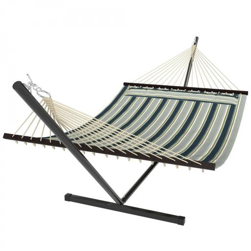 Hamaca con Soporte Hamaca de Jardín Portátil con Almohada Desmontable Barras Separadoras 353x94x115 cm Verde [8]