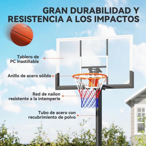 Canasta de Baloncesto Exterior en el Suelo Altura Ajustable 230-375 cm con Soporte Tablero Irrompible 120 cm Aro Ø48 cm [7]