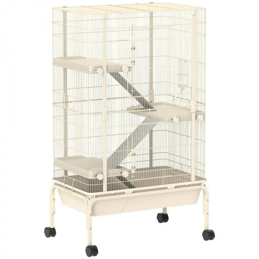Jaula para Animales Pequeños de 4 Niveles con Ruedas Rampas Cuenco Botella de Agua 69x44x120 cm Beige [9]