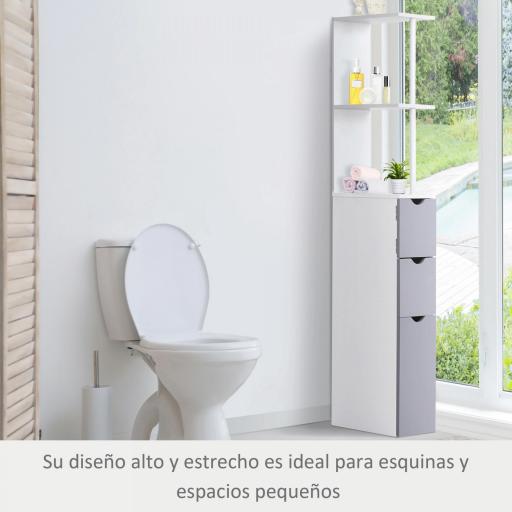 Columna de Baño Moderno Mueble Auxiliar de Baño con 2 Estantes 2 Cajones y 1 Puerta Antivuelco 15x33x136,5 cm Blanco [5]
