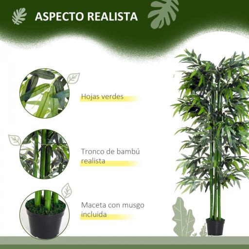 Planta Artificial 180 cm con Cañas Maceta Árbol Artificial Decoración para Hogar Salón Oficina Verde [9]