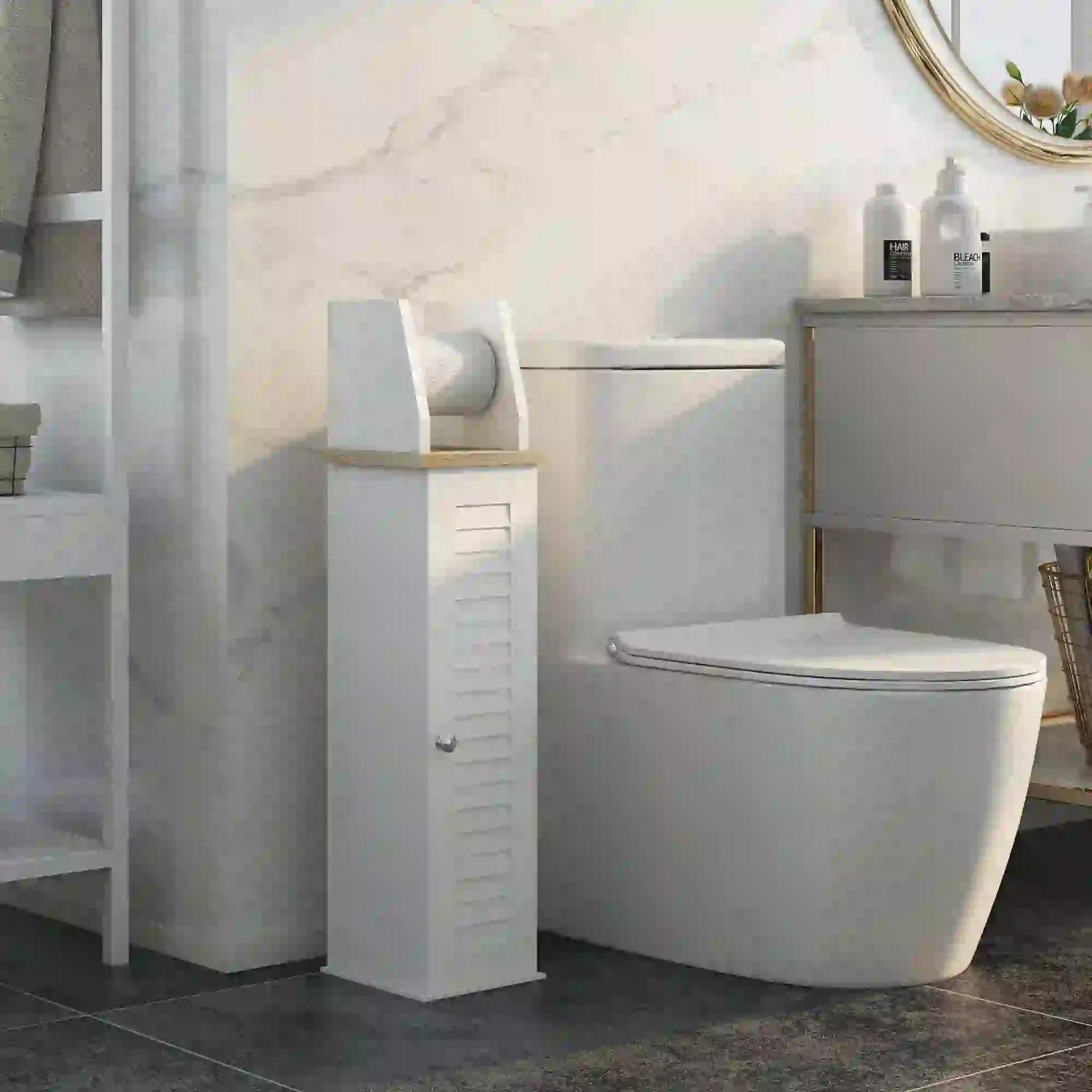 Portarollos para Baño Moderno Mueble Auxiliar de Baño con Estantes Ajustables y Portarrollos de Papel 18x20x80 cm Blanco