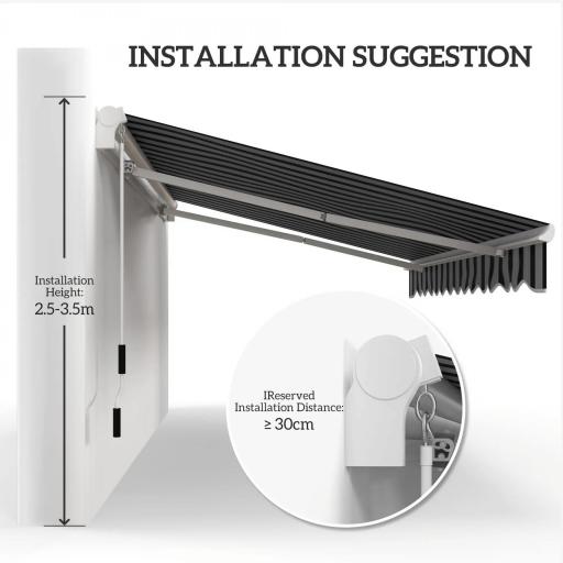 Toldo Manual Retráctil 395x245 cm Ángulo Ajustable Brazo Articulado Anti-UV e Impermeable Montaje a Pared Azul y Blanco [6]