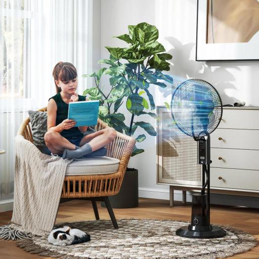 Ventilador de Pie con Nebulizador 3 Velocidades 3 Modos Oscilación de 70° Depósito de 3,2L y Mando 44,5x38,5x120cm Negro