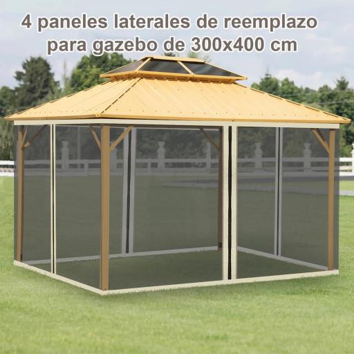  4 Paneles Laterales 3,5x2 m para Carpa de Jardín Tela Mosquitera para Cenador Gazebo con Cremalleras y Anillas Negro