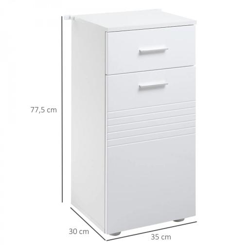 Armario Auxiliar de Baño Mueble de Baño de Suelo con Puerta Cajón y Estante Ajustable para Salón 35x30x77,5 cm Blanco [1]