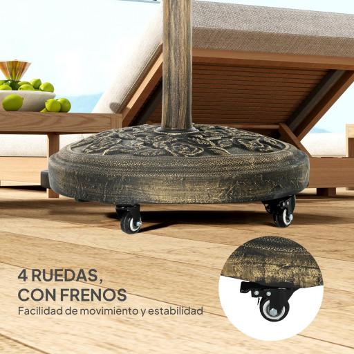 Base para Sombrilla con Ruedas Diseño Retro Floral Resistente para Jardín Terraza y Piscina Ø49x42 cm Color Bronce [5]