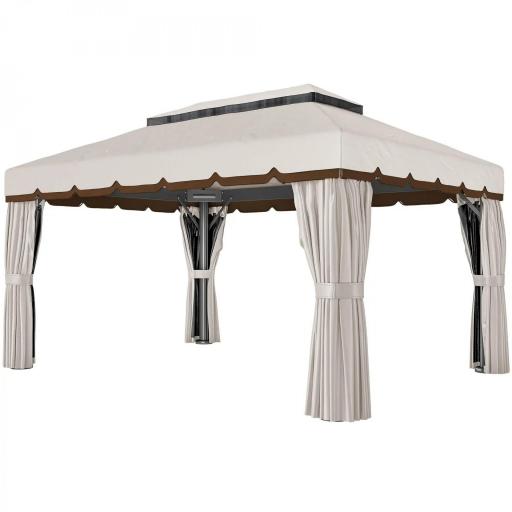 Cenador de Jardín 4x3m Pabellón de Jardín Gazebo con Doble Techo 4 Cortinas y Mosquitera Marco de Aluminio UPF50+ Crema [9]