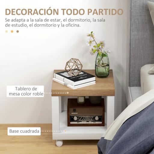 Mesa Auxiliar con Ruedas Estante Abierto Mesa para Sofá Sala Dormitorio 40x40x40 cm Natural y Blanco [2]