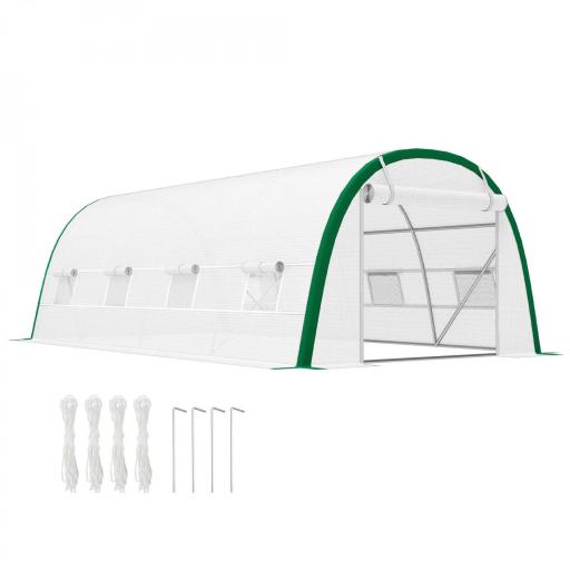 Invernadero de Túnel 6x3x2 m con Puerta Enrollable 8 Ventanas de Malla y Estructura de Acero Galvanizado Blanco [9]