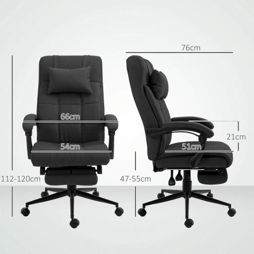 Silla de Escritorio Reclinable con Altura Ajustable Reposapiés Reposacabezas y Reposabrazos 66x76x112-120 cm Negro [1]