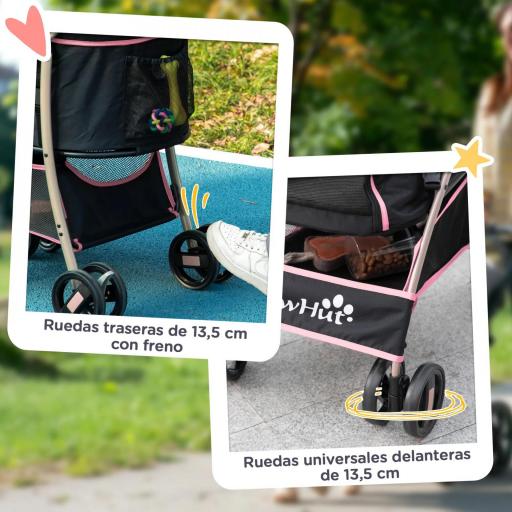 Carrito para Perros Pequeños 3 en 1 con Vagón Desmontable Cesta de Almacenaje Correas de Seguridad y Cojín Rosa [1]