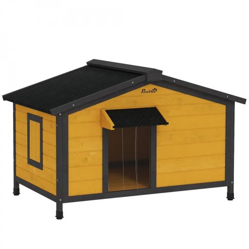 Caseta para Perros Exterior con Techo Asfáltico Abatible Ventanas y Base Extraíble 97x72x65 cm Madera Natural [8]