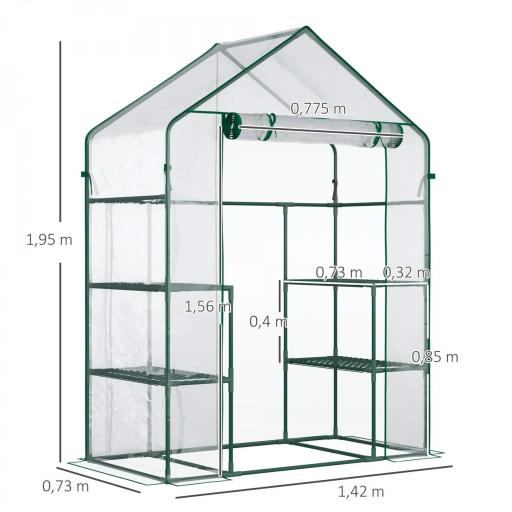 Invernadero de Jardín con 4 Estantes 1 Puerta con Cremallera para Cultivo de Plantas Flores 142x73x195 cm Verde [1]