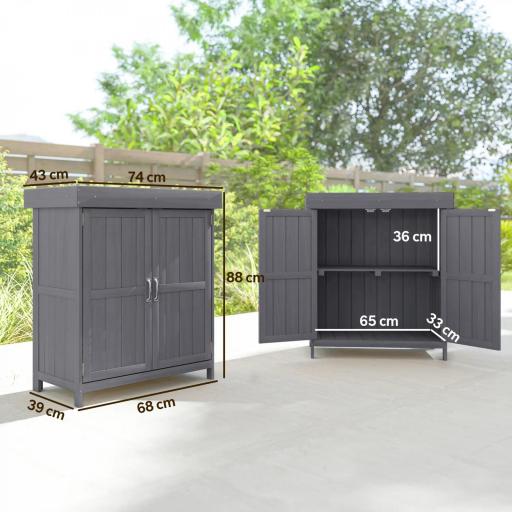 Cobertizo de Almacenamiento de Madera para Jadín 74x43x88 cm con 2 Puertas y Techo Asfáltico Abatible Gris [1]
