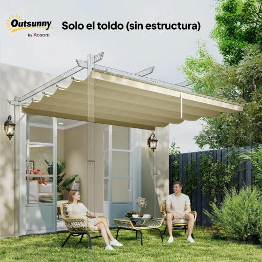 Cubierta para Techo Retráctil de 3,5x2,6m para Pérgola 4x3 Tela de Repuesto con 10 Orificios de Drenaje Crema [5]