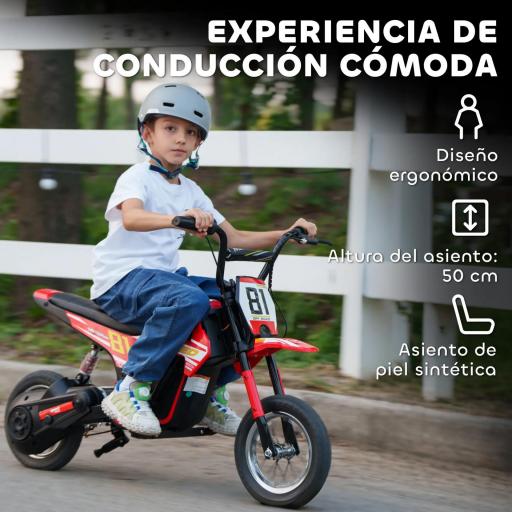 Moto Eléctrica para Niños 24V con Motor 250W Velocidad de 6-16km/h Ruedas de 12'' para Niños de 8-12 Años Rojo [4]