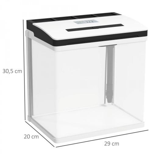 Acuario de Cristal de 13L Pecera Pequeña con Sistema de Filtro Iluminación LED Bomba de Agua 29x20x30,5 cm Blanco [1]