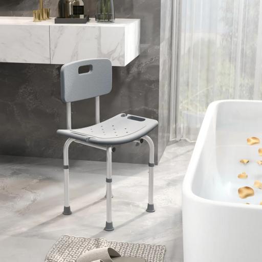 Taburete de Ducha Silla para Ducha con Respaldo Antideslizante Altura Regulable en 8 Niveles Carga 136 kg [9]