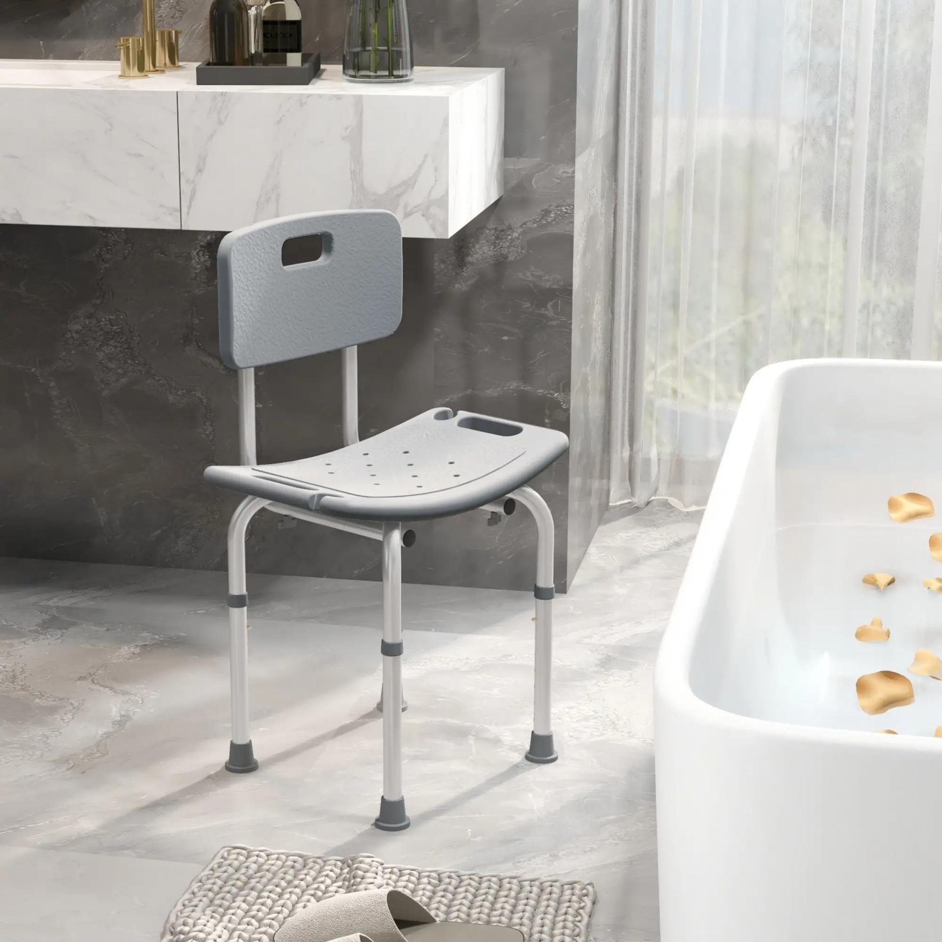 Taburete de Ducha Silla para Ducha con Respaldo Antideslizante Altura Regulable en 8 Niveles Carga 136 kg