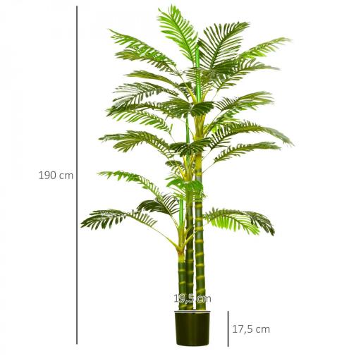 Palmera Areca Artificial 190cm Árbol Artificial con 30 Hojas Decoración de Interior y Exterior Ø19,5x190 cm Verde [1]